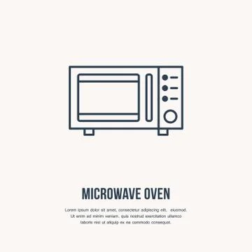 Microwave oven vector flat line icon. Cooking equipment linear sign. Outline Illustrazione stock
