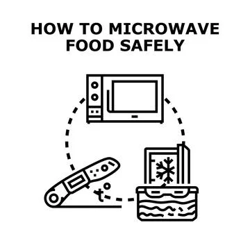 Microwaving food safely at home using kitchen tools Stock Illustration