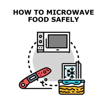 Microwaving food safely at home using kitchen tools Stock Illustration