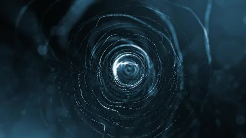 Microworld or sci-fi theme. 3d rendering background of glowing particles that Stock Illustration