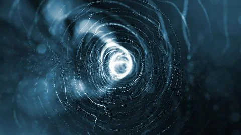 Microworld or sci-fi theme. 3d rendering background of glowing particles that Stock Illustration