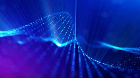 Microworld or sci-fi theme. 3d rendering background of glowing particles that Stock Illustration