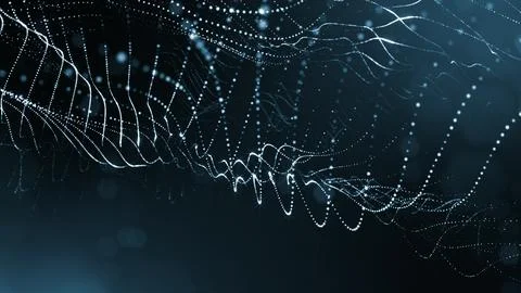 Microworld or sci-fi theme. 3d rendering background of glowing particles that Illustrazione stock