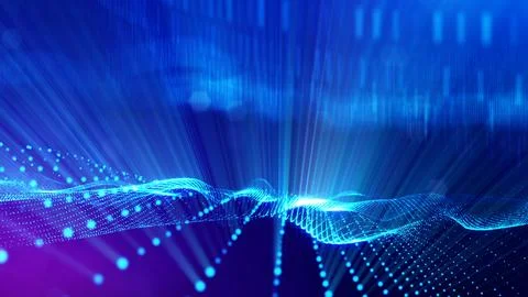 Microworld or sci-fi theme. 3d rendering background of glowing particles that Stock Illustration