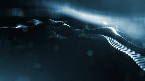 Microworld or sci-fi theme. 3d rendering background of glowing particles that Stock Illustration