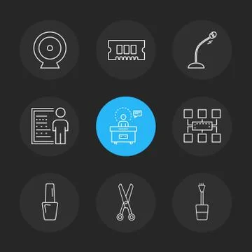 Micrphone , chip , target , network , technology , icons , electronics , eps  Illustrazione stock