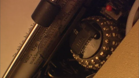 Mid 20th Century typewriter in close up, click-clacking away on keys Video stock 91035432