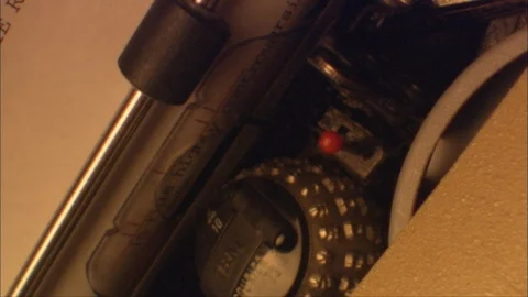Mid 20th Century typewriter in close up, click-clacking away on keys Video stock 91144949