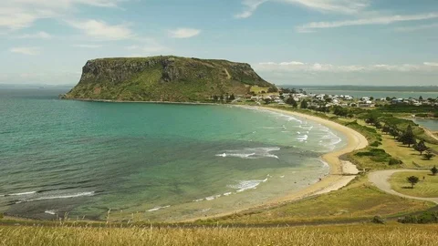 Mid afternoon pan of the nut at stanley, tasmania Stock Footage 73027792