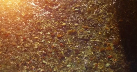 Mid air flight over fresh and clean mountain river at sunny summer morning. Top Stock Footage