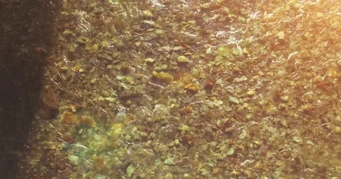 Mid air flight over fresh and clean mountain river at sunny summer morning. Top Stock Footage