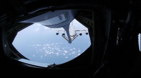 Mid-Air Refueling of a C-17 Globemaster from a KC-135 Stratotanker Video stock 67447812