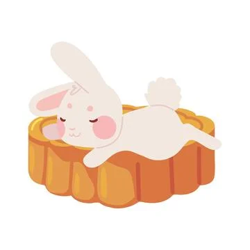 Mid autumn cute rabbit sit on moon cake Stock Illustration