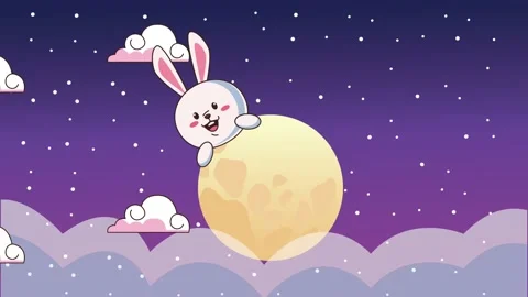 mid autumn festival animation with rabbi... | Stock Video | Pond5