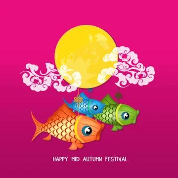 Mid Autumn Lantern Festival vector background with moon carp Stock Illustration