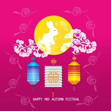 Mid Autumn Lantern Festival vector background with moon rabbit Stock Illustration