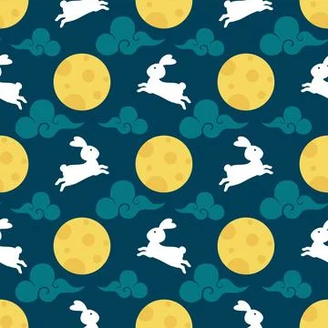 Mid Autumn Seamless Pattern Design with Decorative Elements in Hand Drawn C.. Stock Illustration