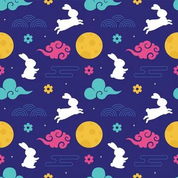 Mid Autumn Seamless Pattern Design with Decorative Elements in Hand Drawn C.. イラスト素材
