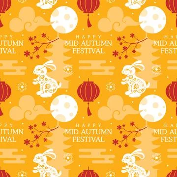 Mid Autumn Seamless Pattern Design with Decorative Elements in Hand Drawn C.. イラスト素材
