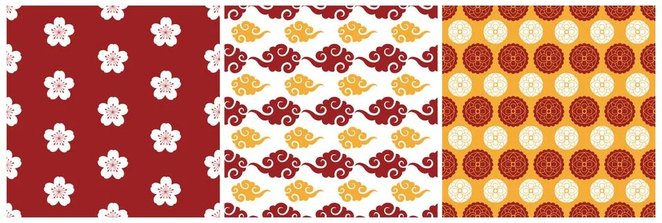 Mid Autumn Seamless Pattern Design with Decorative Elements in Hand Drawn C.. Illustrazione stock