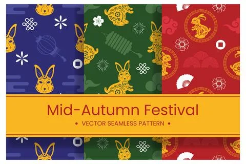 Mid Autumn Seamless Pattern Design with Decorative Elements in Hand Drawn C.. 스톡 일러스트
