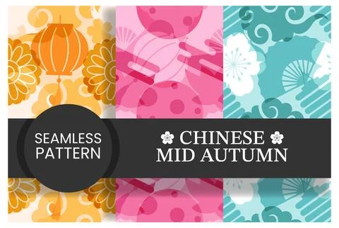 Mid Autumn Seamless Pattern Design with Decorative Elements in Hand Drawn C.. Stock Illustration