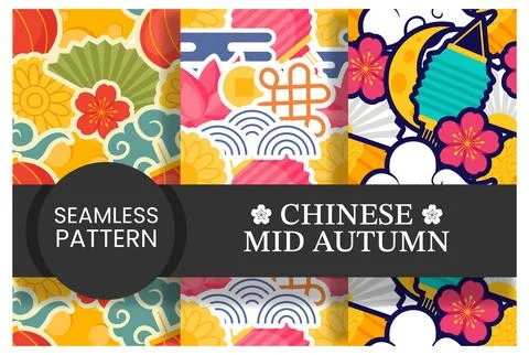 Mid Autumn Seamless Pattern Design with Decorative Elements in Hand Drawn C.. イラスト素材