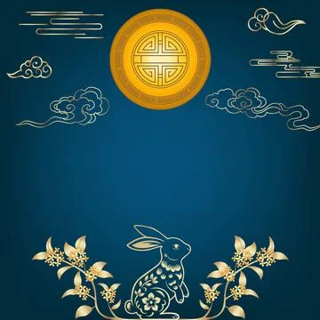 Mid-Autumn Square Banner with Rabbit and Moon Stock Illustration