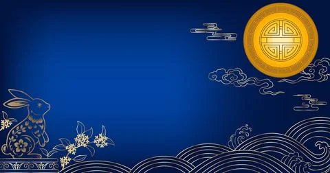 Mid-Autumn Web Banner with Rabbit and Moon Stock Illustration