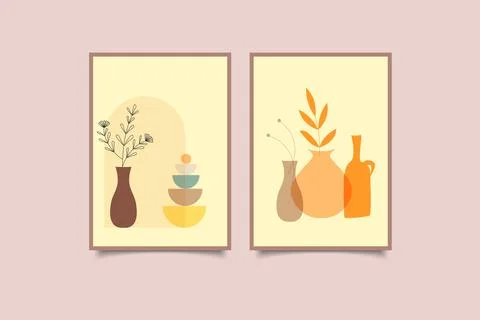 Mid century abstract boho contemporary wall art print collection Stock Illustration