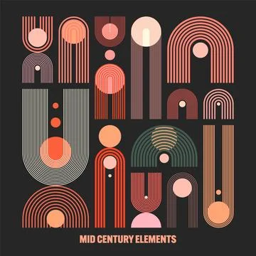 Mid century arch and circle elements, modern geometric shapes. Contemporary Stock Illustration