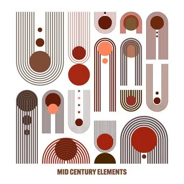 Mid century arch and circle elements, modern geometric shapes. Contemporary Stock Illustration