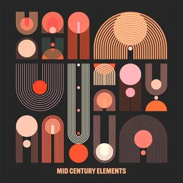 Mid century arch and circle elements, modern geometric shapes. Contemporary Stock Illustration