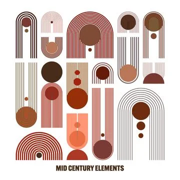 Mid century arch and circle elements, modern geometric shapes. Contemporary Stock Illustration