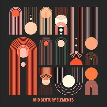 Mid century arch and circle elements, modern geometric shapes. Contemporary Stock Illustration