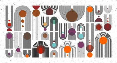 Mid century arch, circle elements, modern geometric shapes with grunge texture イラスト素材