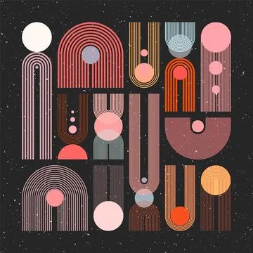 Mid century arch, circle elements, modern geometric shapes with grunge texture イラスト素材