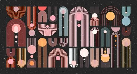 Mid century arch, circle elements, modern geometric shapes with grunge texture Stockillustratie
