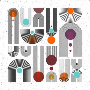 Mid century arch, circle elements, modern geometric shapes with grunge texture イラスト素材