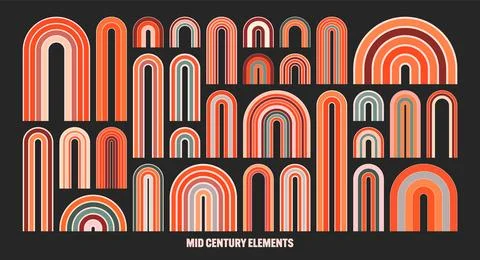 Mid century arch elements, modern geometric shapes, rainbow. Contemporary design Stock Illustration