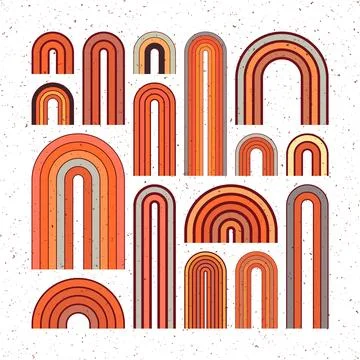 Mid century arch elements, modern geometric shapes, grunge rainbow. Contemporary Stock Illustration