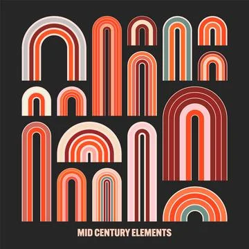 Mid century arch elements, modern geometric shapes, rainbow. Contemporary design Stock Illustration