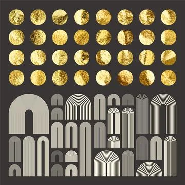 Mid century arch elements, modern geometric shapes. Gold foil, shiny handmade Illustrazione stock