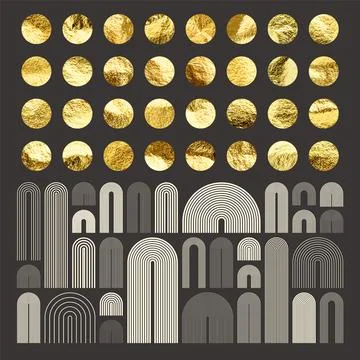 Mid century arch elements, modern geometric shapes. Gold foil, shiny handmade Stock Illustration