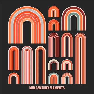 Mid century arch elements, modern geometric shapes, rainbow. Contemporary design Stock Illustration