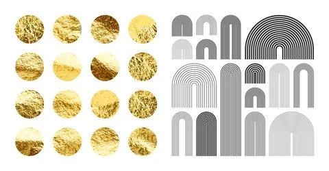 Mid century arch elements, modern geometric shapes. Gold foil, shiny handmade Illustrazione stock