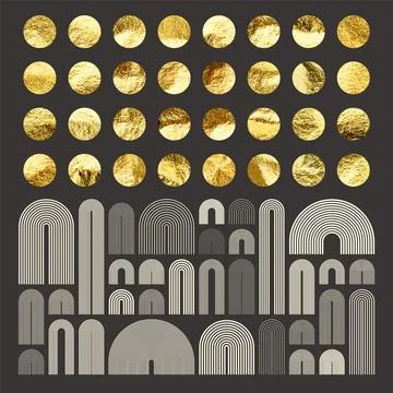 Mid century arch elements, modern geometric shapes. Gold foil, shiny handmade Stock Illustration