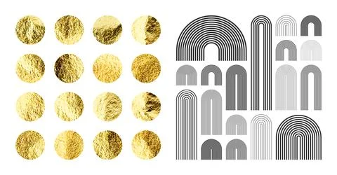 Mid century arch elements, modern geometric shapes. Gold foil, shiny handmade Illustrazione stock
