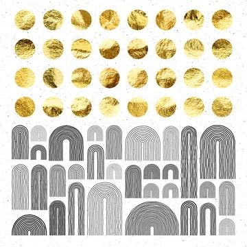 Mid century arch elements, modern geometric shapes. Gold foil, shiny handmade Stock Illustration