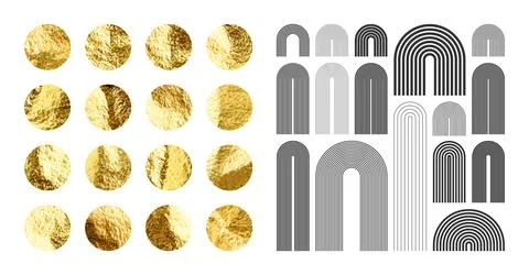 Mid century arch elements, modern geometric shapes. Gold foil, shiny handmade Stock Illustration